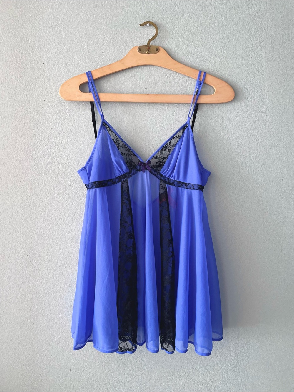 Betsey Johnson | Blue & Black Mesh Lace Chemise Mini Dress